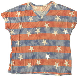 Celeste Women's 2XL Faded Red White Blue America Patriotic Basic Tee Shirt USA